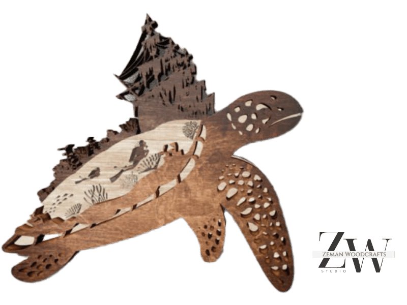 Turtle Ship Layered Seascape - Zeman Woodcrafts